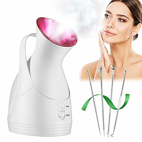 

facial steamer, upgraded 10x penetration nano ionic facial steamer, facial warm mist humidifier for women face sauna spa moisturizing cleaning pores with free 4pcs stainless skin kit