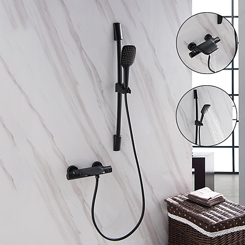 

Bathtub Faucet - Bathroom Thermostatic Faucet Contemporary Matte Black Color Painted Finishes Wall Mounted Ceramic Valve Bath Shower Mixer Taps with Lifting Slide Bar