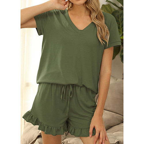 

Women's Home Polyester EU / US Size everyday Scoop Neck Loungewear Short Sleeve Print Spring & Summer Textured S White
