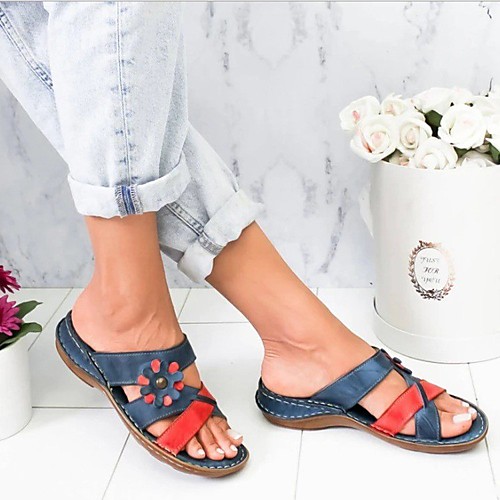 

Women's Sandals Wedge Heel Round Toe PU Color Block Red Green