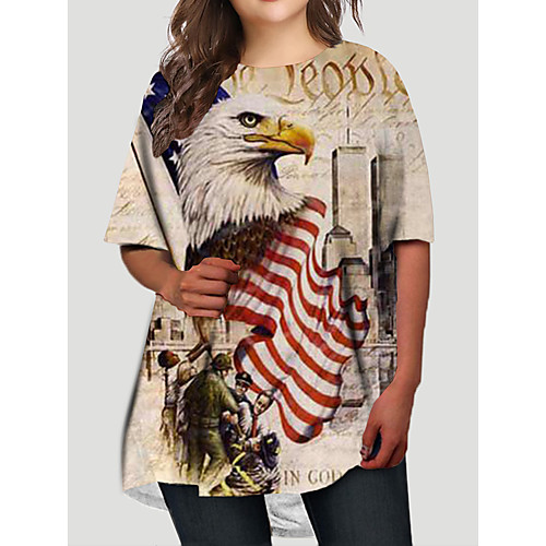 

Women's Plus Size Dresses T Shirt Dress Tee Dress Short Mini Dress Half Sleeve Graphic Flag Animal Print Basic Fall Red XL XXL 3XL 4XL 5XL / Holiday