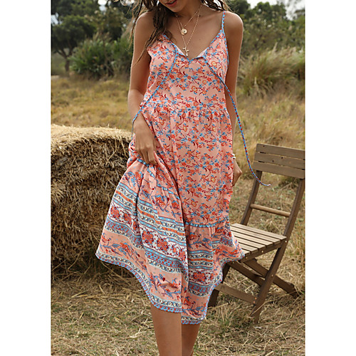 

Women's Swing Dress Midi Dress Black Blue Blushing Pink Long Sleeve Floral Lace up Jacquard Print Fall Summer Elegant Casual 2021 S M L XL