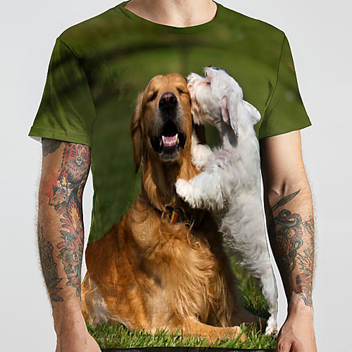 

Men's Unisex Tee T shirt 3D Print Dog Graphic Prints Animal Plus Size Print Short Sleeve Casual Tops Basic Designer Big and Tall Green