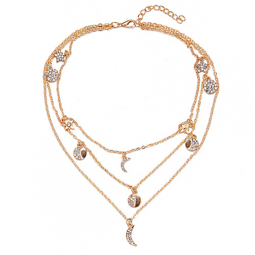 

star moon necklace diamond round disc six-pointed star multi-layer necklace jewelry wholesale