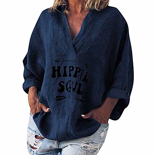 

benficial 2019 new womens long sleeve cotton linen kaftan ladies baggy blouse tee shirt tops s-5xl navy