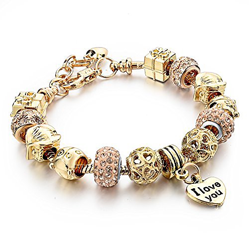 

long way gold plated snake chain beads charm bracelet for women