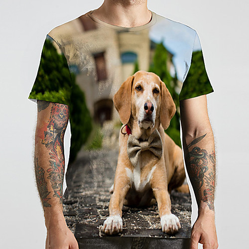 

Men's Unisex Tee T shirt 3D Print Dog Graphic Prints Animal Plus Size Print Short Sleeve Casual Tops Fashion Designer Big and Tall Green