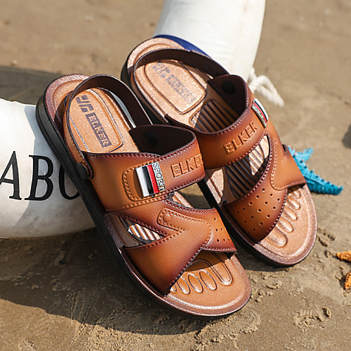 

Men's Sandals Flat Sandals Casual Daily Water Shoes Upstream Shoes PU Breathable Non-slipping Wear Proof Light Brown Dark Brown Summer