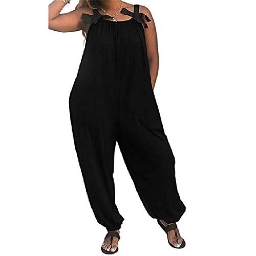 

elegantlady womens plus size casual jumpsuits for women sleeveless baggy long harem wide pants overalls rompers with pockets black