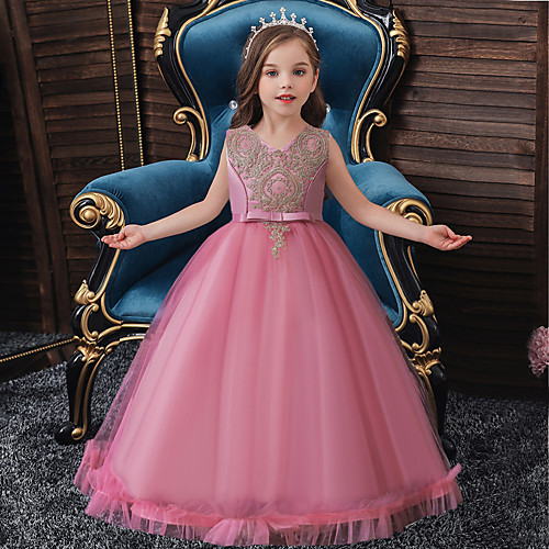 

Ball Gown Floor Length Event / Party / Formal Evening Flower Girl Dresses - Lace / Satin / Polyester Sleeveless Jewel Neck with Sash / Ribbon / Embroidery