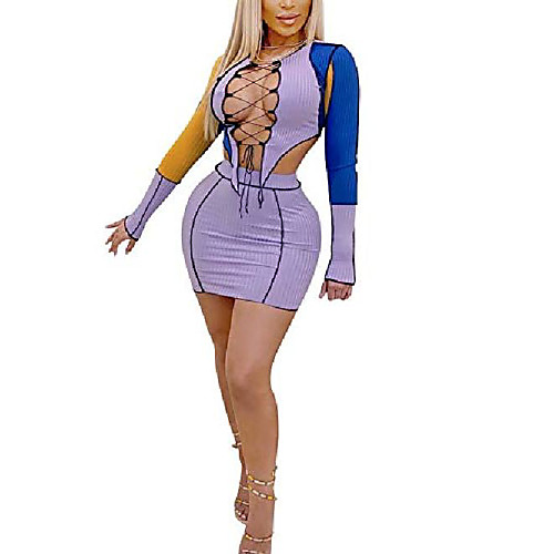 

ribbed stretchy crop top and skirt set 2 piece bandage dress for women party s purple