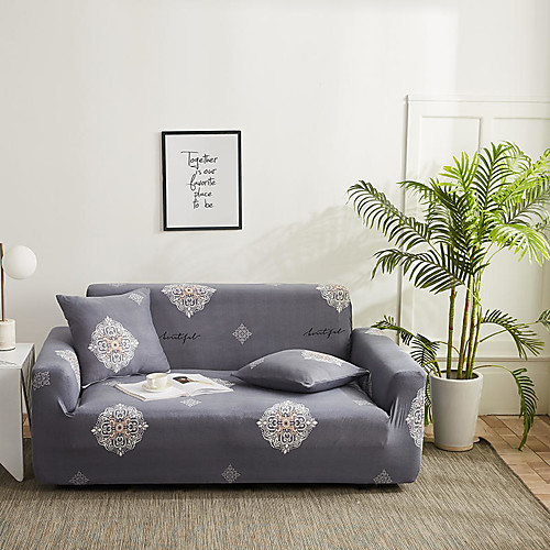 

Grey Floral Print Dustproof All-powerful Slipcovers Stretch Sofa Cover Super Soft Fabric Couch Cover With One Free Boster Case(Chair/Love Seat/3 Seats/4 Seats)