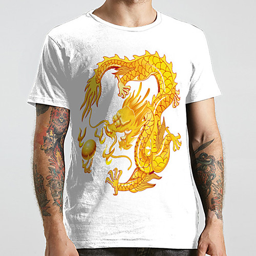 

Men's Unisex Tee T shirt 3D Print Dragon Graphic Prints Plus Size Print Short Sleeve Casual Tops Basic Designer Big and Tall White