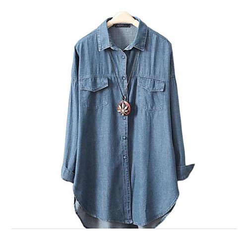 

2020 autumn new single-breasted blue temperament commuter long-sleeved cardigan denim long-sleeved solid color cotton lapel shirt
