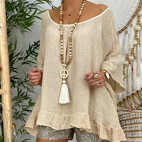 

Women's Long Necklace Tassel Peace Sign European Folk Style Boho Crystal Wood Fabric White 100 cm Necklace Jewelry 1pc For Party Evening Street Prom Birthday Party Festival