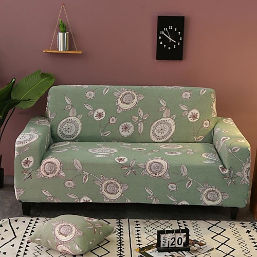 

Color Green Floral Print Dustproof All-powerful Stretch Sofa Cover Super Soft Fabric with One Free Boster Case