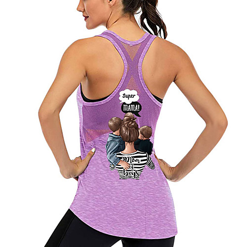 

Women's Yoga Top Racerback Patchwork Fashion Dark Grey Black Purple Burgundy Dark Green Mesh Cotton Fitness Gym Workout Running Tank Top T Shirt Sport Activewear Lightweight Breathable Quick Dry