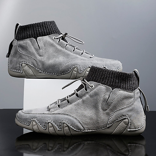 

Men's Sneakers Leather Shoes Sporty Casual Daily Outdoor Running Shoes Walking Shoes Nappa Leather Cowhide Breathable Handmade Non-slipping Booties / Ankle Boots Gray Spring Summer