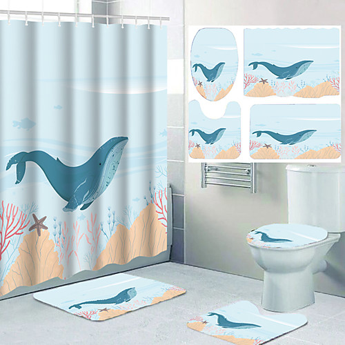 

Bathroom Waterproof Shower Curtain and Cushion Four-piece Set Modern Polyester New Design