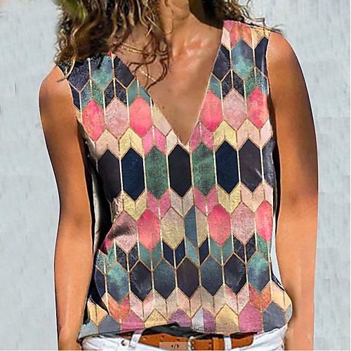 

Women's Tank Top Graphic Print V Neck Tops Basic Top Black
