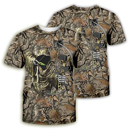 

Men's Hunting T-shirt Camo / Camouflage Deer Short Sleeve Outdoor Summer Wearable Quick Dry Breathable Soft Top Cotton Camping / Hiking Hunting Fishing Earth Yellow RedBrown BrownGray Yellow Pink