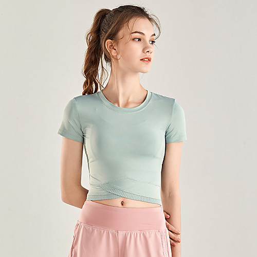 

Women's Crew Neck Crop Top Cut Out Solid Color Black Blue Pink Green Spandex Yoga Fitness Gym Workout Tee Tshirt Top Short Sleeve Sport Activewear Quick Dry Breathable Comfortable Stretchy Slim