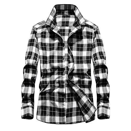 

Men's Shirt Plaid Button-Down Long Sleeve Casual Tops 100% Cotton Basic Casual Comfortable A B White