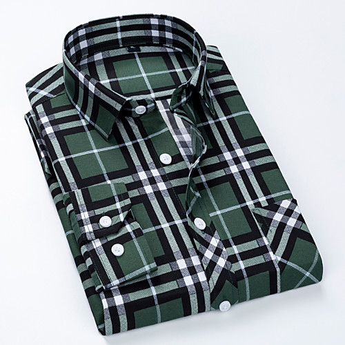 

Men's Shirt Other Prints Lattice Print Long Sleeve Casual Tops Business Simple Blue Red Green