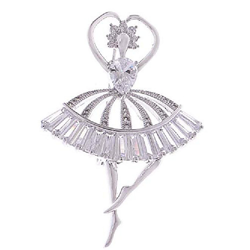 

alilang zirconia cubic shining crystal girl ballet dancer ball gown dress brooch pin for women lady shirt suit coat pin, silver heart