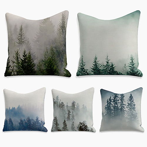 

Double Side Cushion Cover 5PC Linen Soft Decorative Square Throw Pillow Cover Cushion Case Pillowcase for Sofa Bedroom 45 x 45 cm (18 x 18 Inch) Superior Quality Machine Washable Print Landscape