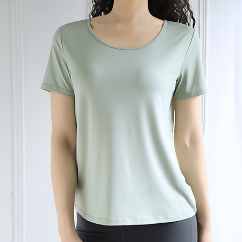 

Women's Crew Neck Yoga Top Solid Color Pink Green Gray Yoga Fitness Gym Workout T Shirt Top Short Sleeve Sport Activewear Breathable Quick Dry Comfortable Stretchy