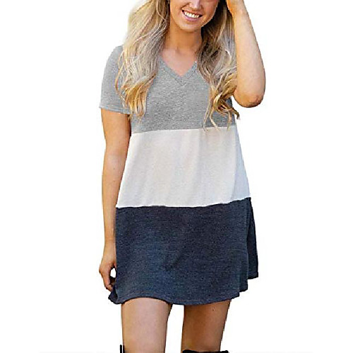 

hocuos women's casual short sleeve color block v neck t-shirt loose dress