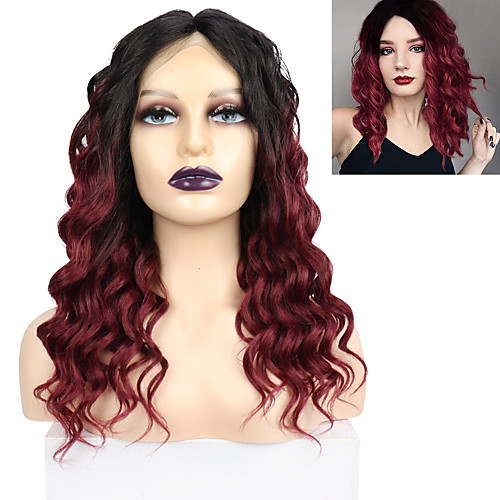 

Ombre Lace Front Wigs Synthetic Hair Curly Deep T Part Wig for Women Heat Resistant Fiber Wig with Black Roots 20 inch Free Cap
