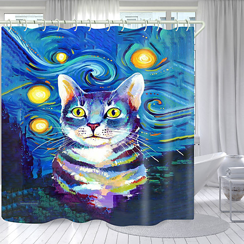 

Doodle Kitten Digital Printing Shower Curtain Shower Curtains Hooks Modern Polyester New Design