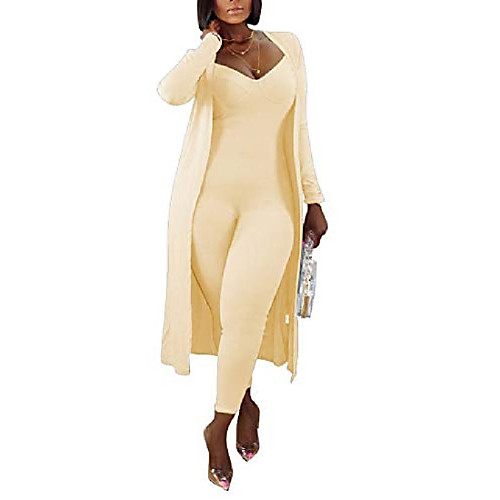 

aro lora womens 2 piece outfit ribbed open front cardigan and sleeveless bodycon jumpsuit x-large apricot