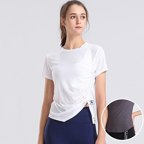 

Women's Tee / T-shirt Drawstring Crew Neck Nylon Solid Color Sport Athleisure T Shirt Top Short Sleeves Quick Dry Breathable Soft Comfortable Everyday Use Casual Daily Outdoor