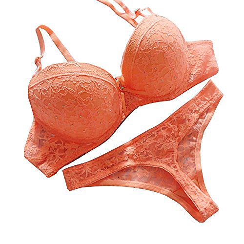 

etosell women's lingerie sexy push up lace bra underwear bikini panties set orange