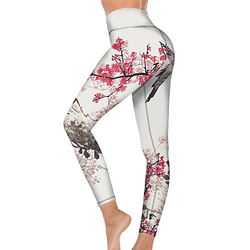 

21Grams Women's High Waist Yoga Pants Cropped Leggings Tummy Control Butt Lift Breathable Bird White Fitness Gym Workout Running Sports Activewear High Elasticity