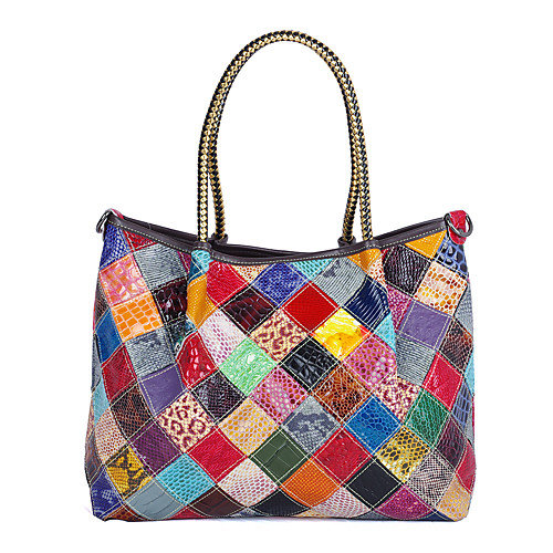 

cross-border hot-selling women's bags in contrasting colors, snake-print bright leather, hand-stitched color crossbody bags, women's leather shoulder bags