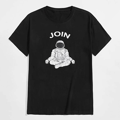 

Men's Tee T shirt Hot Stamping Graphic Prints Astronaut Print Short Sleeve Casual Tops 100% Cotton Basic Designer Big and Tall Black