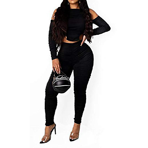 

morwenveo women sexy ruched jumpsuits long sleeve cold shoulder zipper romper clubwear one piece outfits black