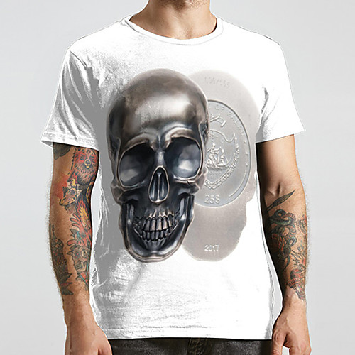 

Men's Unisex Tee T shirt 3D Print Graphic Prints Skull Plus Size Print Short Sleeve Casual Tops Fashion Designer Big and Tall White