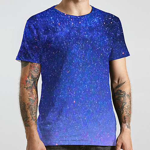 

Men's Unisex Tee T shirt 3D Print Galaxy Graphic Prints Plus Size Print Short Sleeve Casual Tops Basic Designer Big and Tall Blue