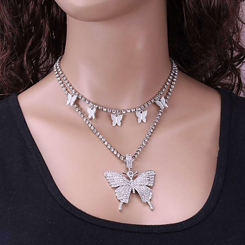 

simple diamond-studded chain necklace female full diamond butterfly set necklace