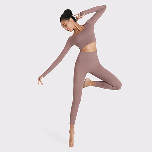 

Women's 2 Piece Cropped Activewear Set Athletic Athleisure 2pcs Summer Long Sleeve High Waist Spandex Moisture Wicking Quick Dry Breathable Fitness Gym Workout Running Active Training Exercise