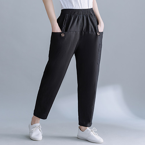 

Women's Basic Casual / Sporty Comfort Going out Weekend Chinos Pants Plain Ankle-Length Pocket Elastic Waist Black Yellow Brown