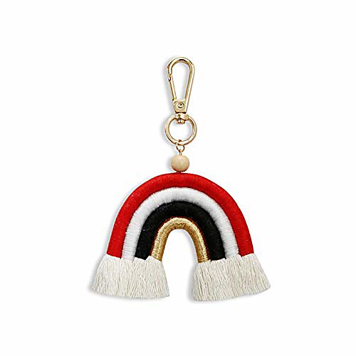 

zoonai weaving rainbow tassel charm keychain car keyring holder bag wallet purse decorations for women girls (z-red)