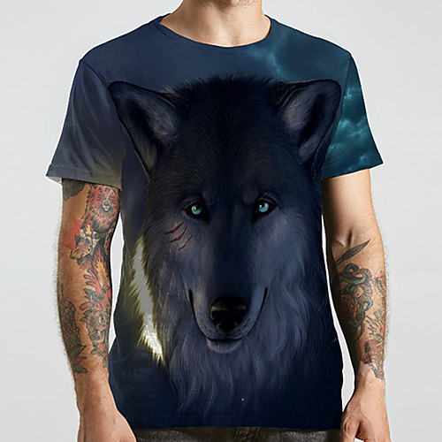 

Men's Unisex Tee T shirt 3D Print Graphic Prints Wolf Plus Size Print Short Sleeve Casual Tops Basic Designer Big and Tall Navy Blue