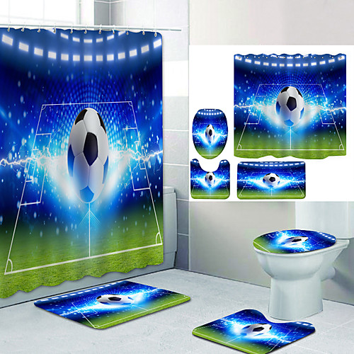 

Raiden Football Digital Printing Four-piece Set Shower Curtains and Hooks Modern Polyester Machine Made Waterproof Bathroom