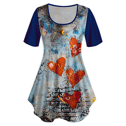 

Women's Plus Size Print Graphic Heart T shirt Large Size Crewneck Short Sleeve Basic Tops XL XXL 3XL Blue Big Size